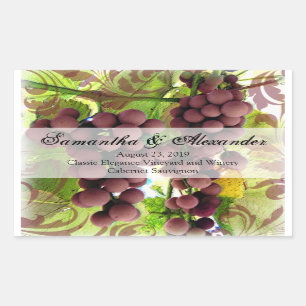 Elegant Vineyard Purple/Green Grapes Wedding Rectangular Sticker