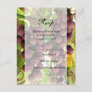 Elegant Vineyard Purple/Green Grapes Wedding RSVP Invitation Postcard