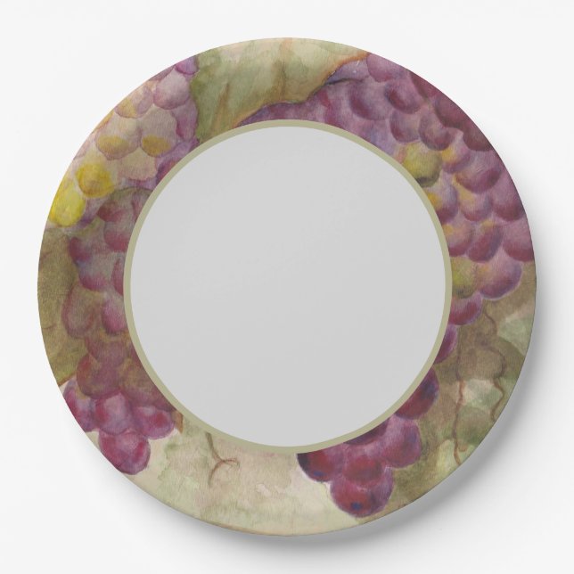 Elegant Vineyard Watercolor Wine Country Themed Paper Plate (Front)