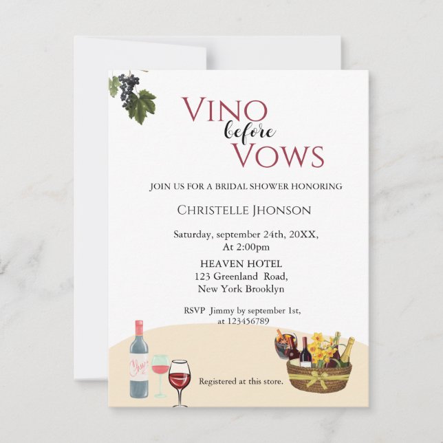 Elegant Vino before vows bridal shower invitation (Front)