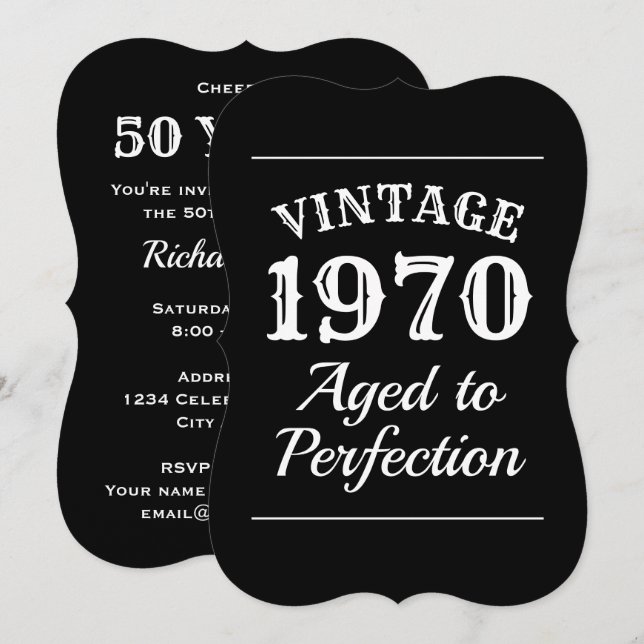 Elegant vintage 50th Birthday party invitations (Front/Back)