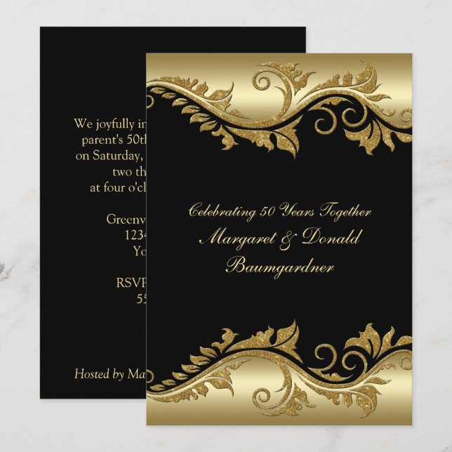 Elegant Vintage 50th Golden Wedding Anniversary Invitation (Front/Back)