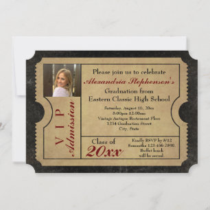 Elegant Vintage Admission Ticket Photo Graduation Invitation
