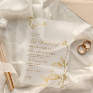 Elegant vintage antique gold botanical wedding acrylic invitations