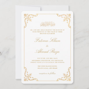 Elegant Vintage Antique Gold Frame Nikah Ceremony Invitation