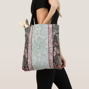 Elegant Vintage Antique Style Floral Monogram Tote Bag