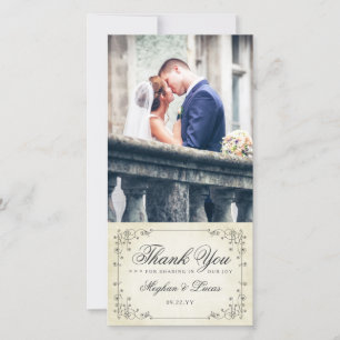 Elegant Vintage Antique Worn Paper Look Wedding Thank You Card