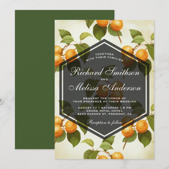 Elegant Vintage Apricot Fruit Wedding Invitation (Front/Back)