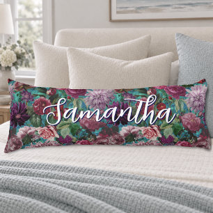 Elegant Vintage aqua blue Floral monogram Body Cushion