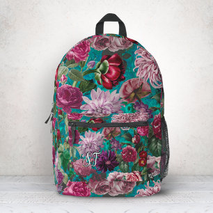 Elegant Vintage aqua blue Floral monogram Printed Backpack