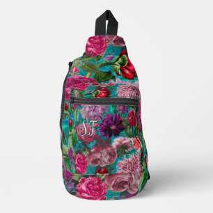 Elegant Vintage aqua blue Floral monogram Sling Bag