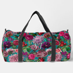 Elegant Vintage aqua blue Floral monogram Sling Duffle Bag