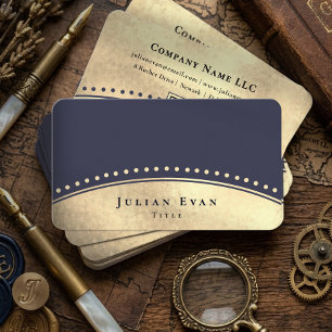 Elegant Vintage Arch Glitter Gold Luxe Navy Blue Business Card