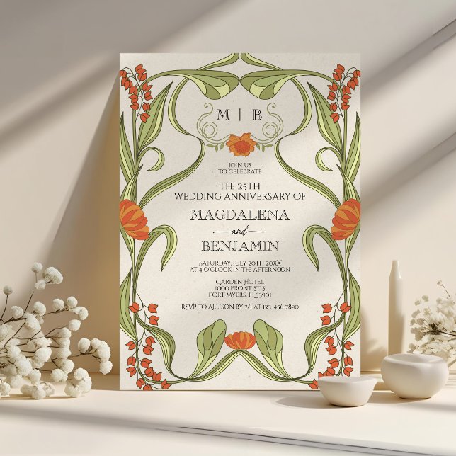 Elegant Vintage Art Nouveau Floral Anniversary Invitation (Creator Uploaded)