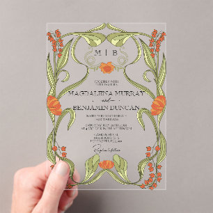 Elegant Vintage Art Nouveau Floral Frame Wedding Acrylic Invitations
