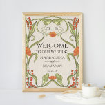 Elegant Vintage Art Nouveau Floral Frame Welcome Poster<br><div class="desc">Romantic design with an Art Nouveau floral frame,  in the colours of sunset orange with muted greens on the background of vintage paper. Elegant,  sophisticated vintage fonts complete the timeless and classy look.</div>