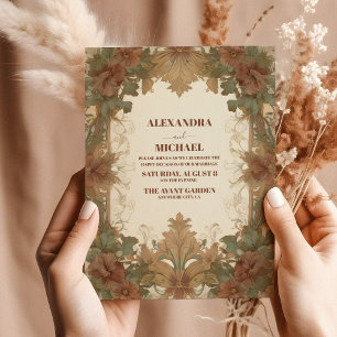 Elegant Vintage Art Nouveau Floral Wedding Invitation