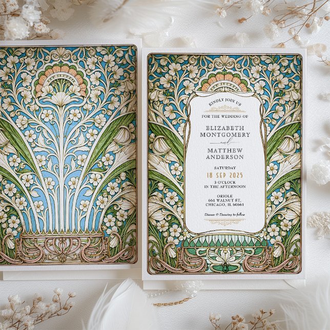 Elegant Vintage Art Nouveau Floral Wedding Invitation (Creator Uploaded)
