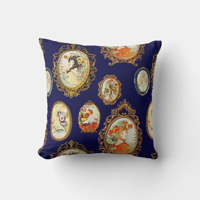 Elegant Vintage Art Nouveau Girls Flowers Frames Cushion (Front)