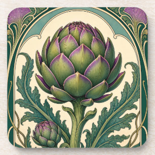Elegant Vintage Artichoke Art Nouveau Style Coaster