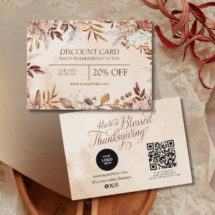 Elegant Vintage Autumn Fall Watercolor Floral  Discount Card