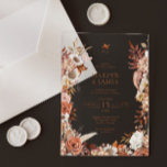 Elegant Vintage Autumn Floral Frame Wedding Acrylic Invitations<br><div class="desc">This exquisite invitation captures the essence of autumn's beauty with its delicate floral design and warm terracotta tones. Whether you're planning a rustic outdoor ceremony or an intimate indoor gathering, this invitation sets the perfect tone for your event. Personalise this invitation with your names, wedding date, and venue details to...</div>