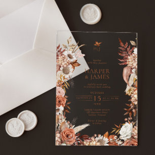 Elegant Vintage Autumn Floral Frame Wedding Acrylic Invitations