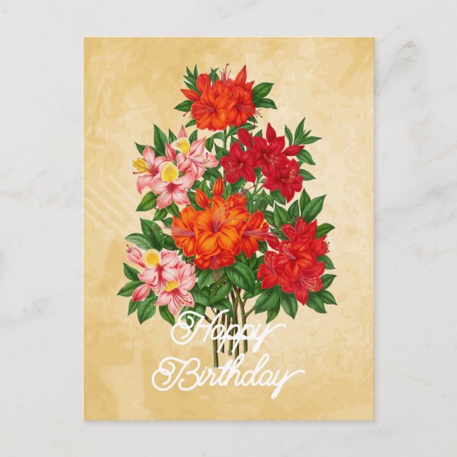 Elegant Vintage Azalea Flower Happy Birthday Postcard (Front)