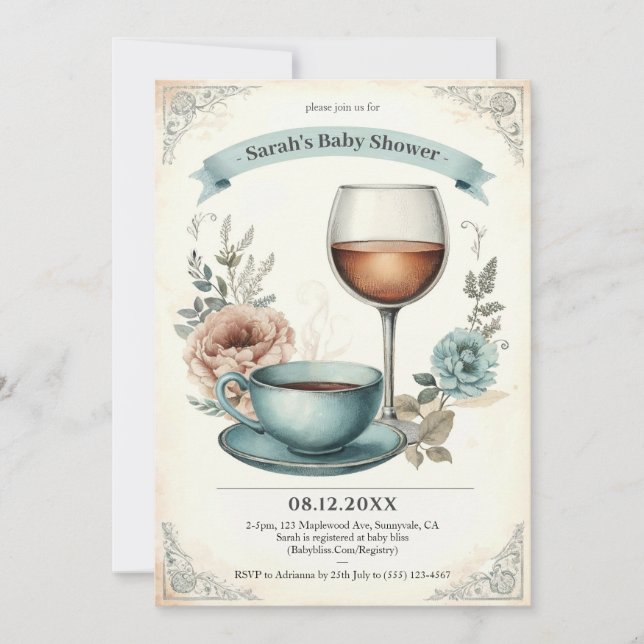 Elegant Vintage Baby Shower Invitations for Boys (Front)