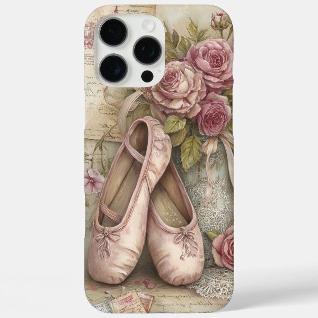 Elegant Vintage Ballet Shoes and Roses Phone Case (Back)