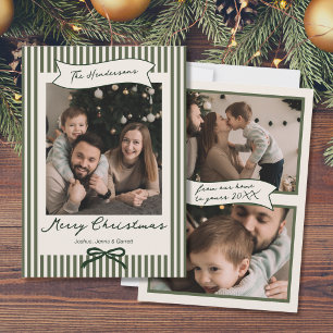 Elegant Vintage Banner Stripe Photo Christmas Holiday Card