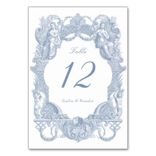 Elegant Vintage Baroque Blue Toile Frame Wedding Table Number