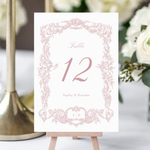 Elegant Vintage Baroque Floral Frame Dusty Rose Table Number