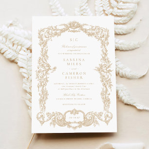 Elegant Vintage Baroque Floral Gold Frame Wedding Invitation