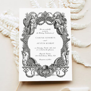 Elegant Vintage Baroque Floral Toile Frame Wedding Invitation