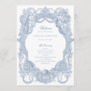 Elegant Vintage Baroque Frame Blue Toile Wedding Programme