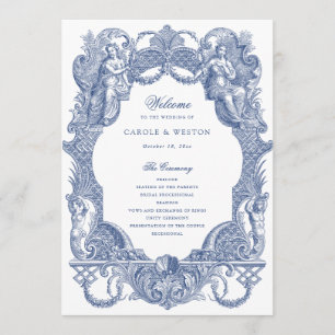 Elegant Vintage Baroque Frame Navy Blue Toile Programme