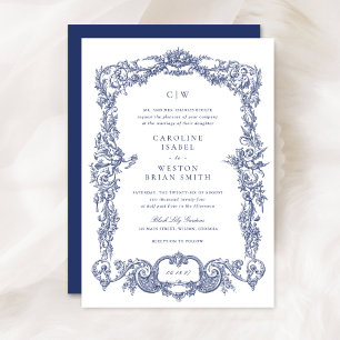 Elegant Vintage Baroque French Blue Frame Wedding Invitation