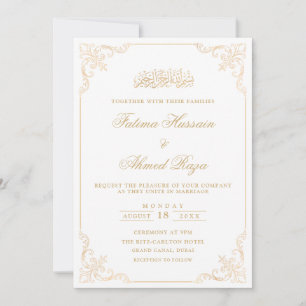 Elegant Vintage Baroque Gold Script Muslim Wedding Invitation