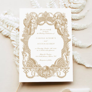 Elegant Vintage Baroque Gold Toile Frame Wedding Invitation