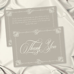 Elegant Vintage Baroque Neutral Tan Ivory Wedding Thank You Card
