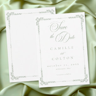 Elegant Vintage Baroque Sage Green Wedding Save The Date