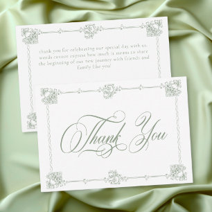 Elegant Vintage Baroque Sage Green Wedding Thank You Card
