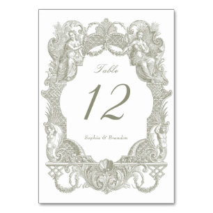 Elegant Vintage Baroque Sage Toile Frame Wedding Table Number