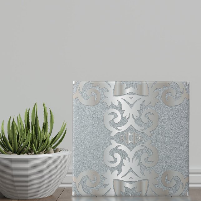 Elegant Vintage Baroque Shiny Silver Damask  Tile (Creator Uploaded)
