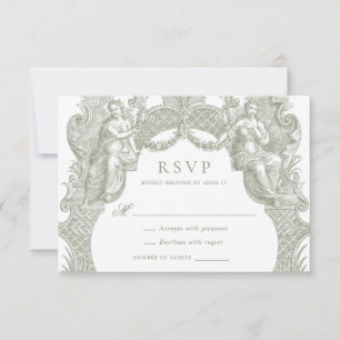 Elegant Vintage Baroque Toile Frame Wedding RSVP Invitation