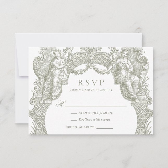 Elegant Vintage Baroque Toile Frame Wedding RSVP Invitation (Front)