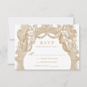 Elegant Vintage Baroque Toile Frame Wedding RSVP Invitation