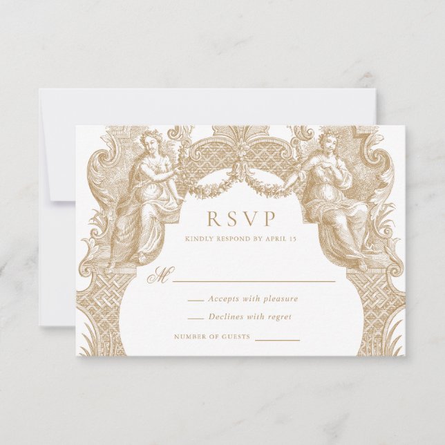 Elegant Vintage Baroque Toile Frame Wedding RSVP Invitation (Front)