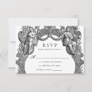 Elegant Vintage Baroque Toile Frame Wedding RSVP Invitation